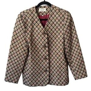 J. Jill Ltd Vintage 90s Tapestry Blazer S Geometric Woven Jacket USA